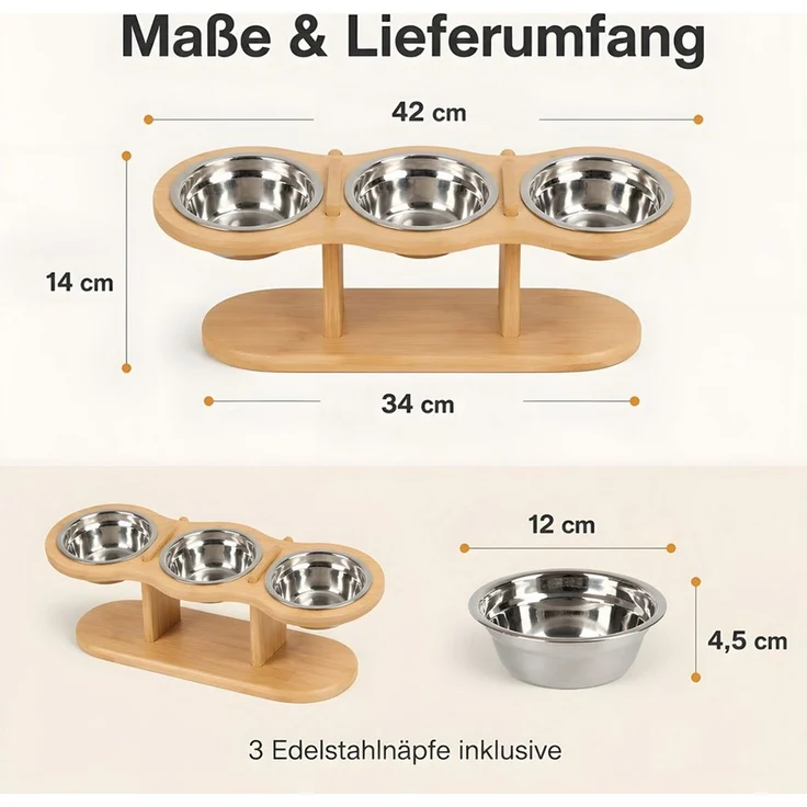 SURFOU Napf-Set Katzennäpfe Erhöht Futterstation Katze 15°Gekippte Höhe Verstellbar, Futternapf Erhöht mit 3 Edelstahl Schüsseln für Katzen,Kleine Hunde – Bild 3