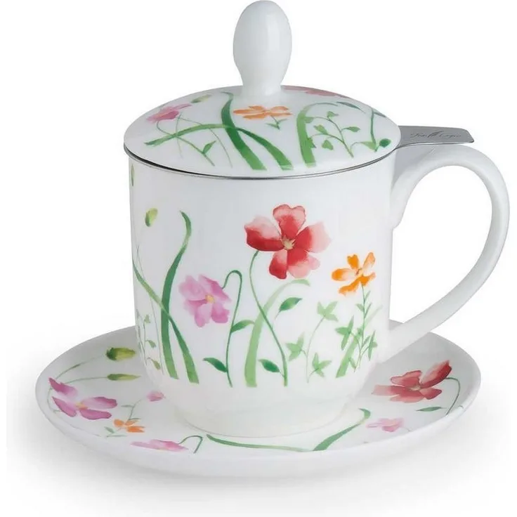 TeaLogic Tasse Lotta Untertasse Sieb Deckel Fine Bone China Porzellan 0,35 L