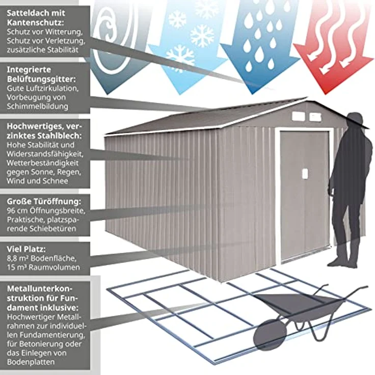 XXXL Metall Gerätehaus Geräteschuppen Garten Haus Schuppen 15 m³ hellgrau – Bild 3