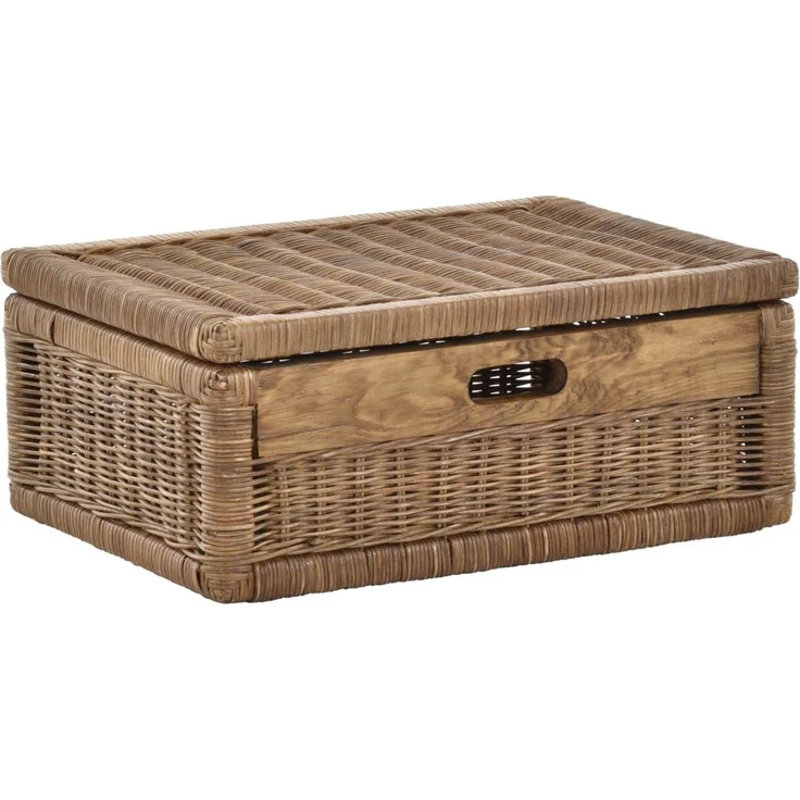 Krines Home Aufbewahrungskorb Flacher Korb mit Deckel Rattan geflochten Regalkorb Aufbewahrungsbox – Bild 1