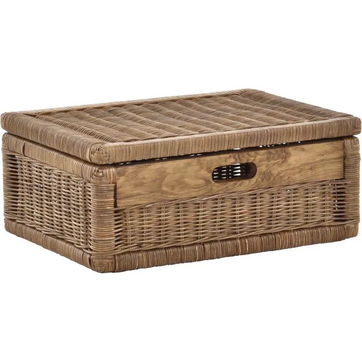 Krines Home Aufbewahrungskorb Flacher Korb mit Deckel Rattan geflochten Regalkorb Aufbewahrungsbox
