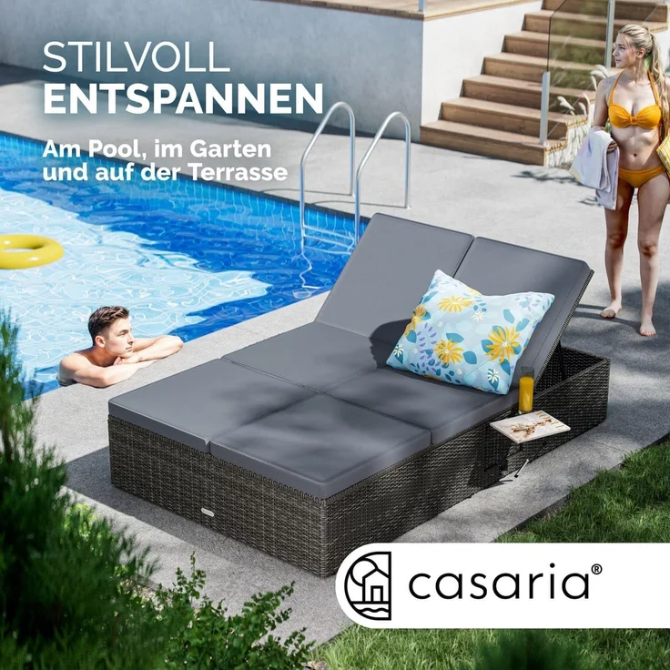 Casaria Gartenliege, Doppelliege Klapptisch Wetterfest 7-fach Höhenverstellbar Liegestuhl – Bild 4