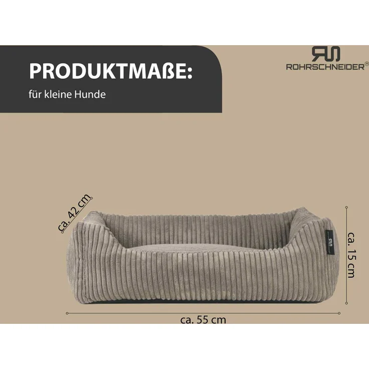 ROHRSCHNEIDER Hundebett - Cord, Hundekorb, Tierbett, Wendekissen, Bezug waschbar, rutschfest Taupe 15x55x42cm – Bild 3