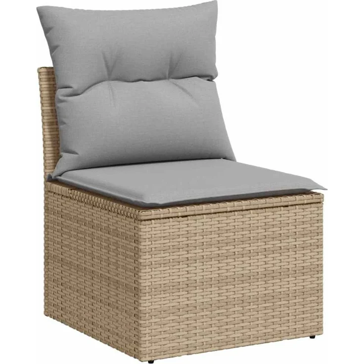 vidaXL Garten-Sofa-Set mit Kissen mit Speicher 4 pcs Beige Poly Rattan 3360181 – Bild 5