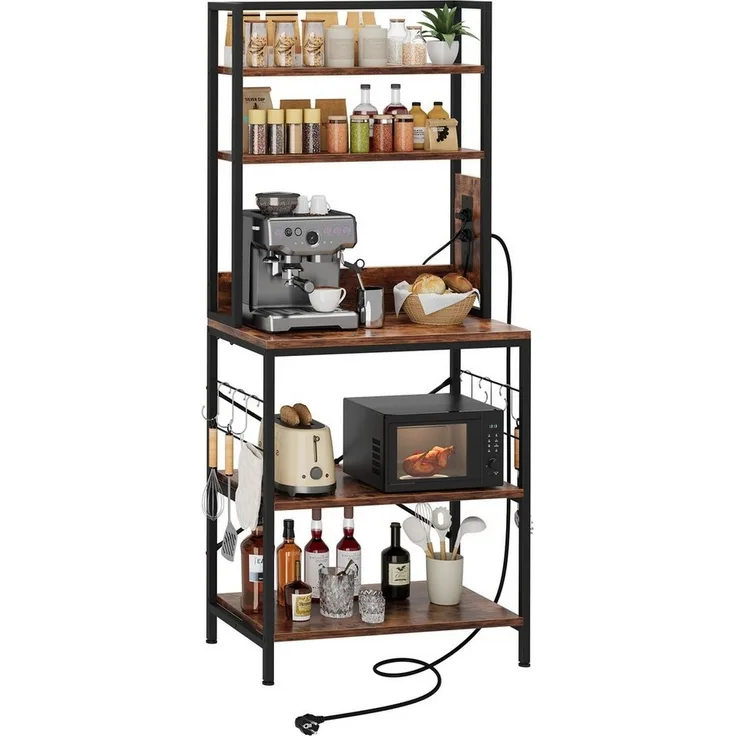 YOLEO Küchenregal 5 Etagen Standregal mit Steckdosen,6 S-Haken,70x40x165cm
