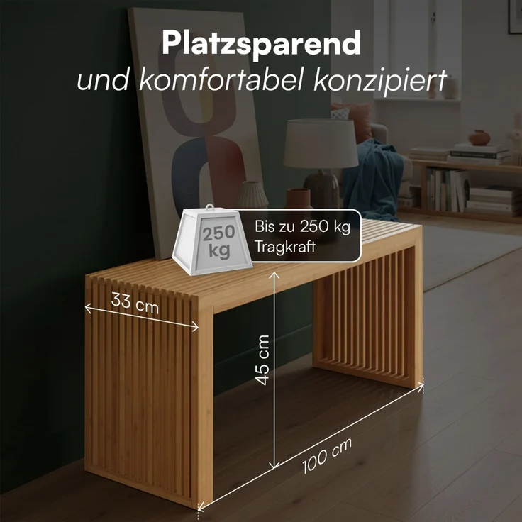 Bellamio 'Sava' Sitzbank, Bambus, natur, Holzbank ohne Lehne, 45x33x100 cm, bis 250 kg belastbar – Bild 5