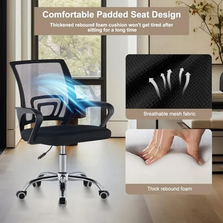 TUKAILAI Bürostuhl Ergonomisch, Schreibtischstuhl aus Netzstoff, Chefsessel mit Lendenwirbelstütze, Armlehne, Höhenverstellbar, 360° Drehbar, Computerstuhl Arbeitsstuhl für Zuhause Büro, Schwarz – Bild 5