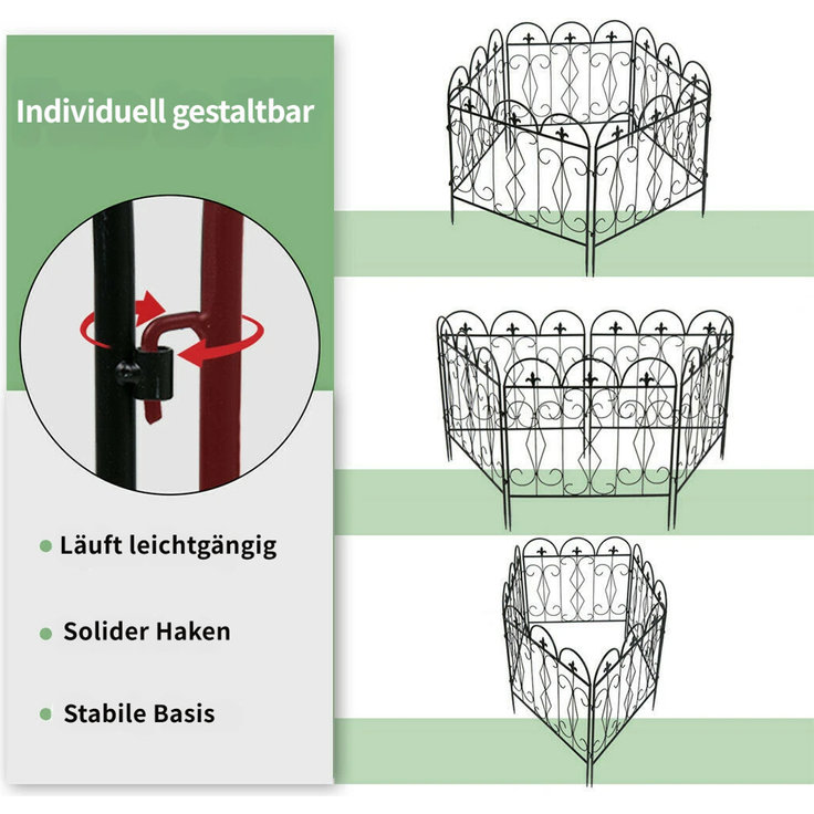 UNHO Gartenzäune Beetzaun Metall Rankgitter Dekozaun Betteinfassung Beetbegrenzung 5 Stück Teichzaun Gartenzaun Steckzaun Metall Zaun Zaunelement Gehege Zaungitter Schwarz 61x70 cm – Bild 5