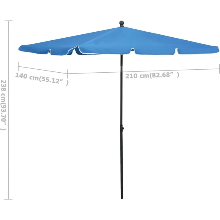 vidaXL Sonnenschirm mit Mast 210x140 cm Azurblau 315550 – Bild 6