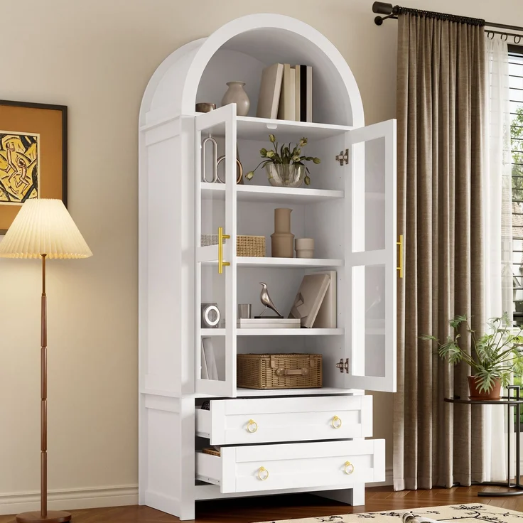 Standvitrine 76 x 40 x 180 cm mit Glastüren, LED-Beleuchtung und 2 Schubladen – Bild 5