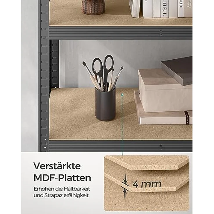 SONGMICS Schwerlastregal, 2er Set, Kellerregal, Lagerregal, 40 x 90 x 180 cm, Regal mit Stahlgestell, jeweils bis 875 kg belastbar, 5 verstellbare Ablagen, grau GLR040G02 – Bild 9