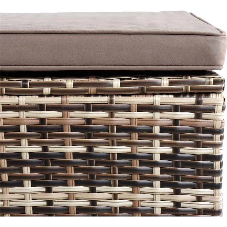Rattanhocker Gartenhocker Hocker XXL Stuhl Polyrattan Sitzhocker Beige-Braun – Bild 11