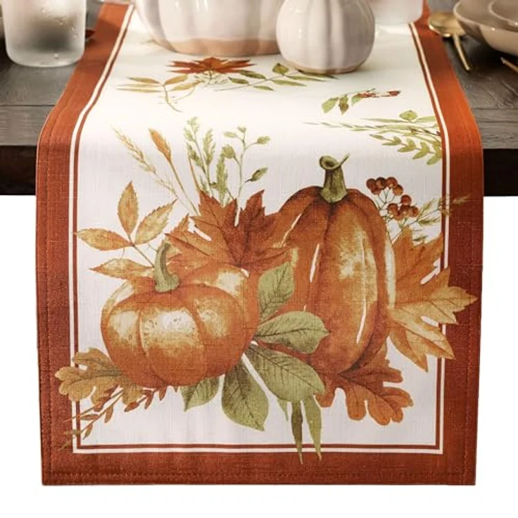 Elrene Home Fashions Autumn Pumpkin Grove Tischläufer, Bunt, 13"x70" (Table Runner) – Bild 2