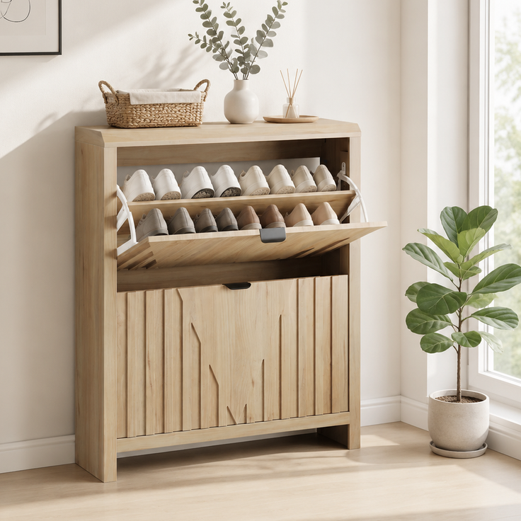Schuhschrank 95x80x24 cm in Eichenoptik mit 2 Klappfächern