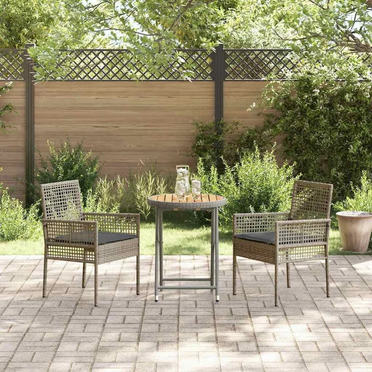 vidaXL Garten Bistro Set 3 pcs Grau Poly-Rattan 3334968 – Bild 3