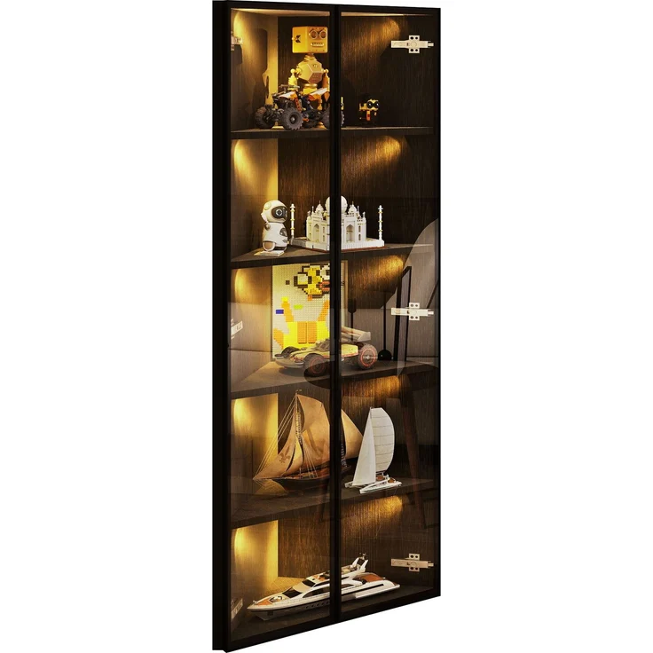 Eckvitrine 62x35x160 cm in Schwarz mit LED-Beleuchtung und Soft-Close-Türen – Bild 4