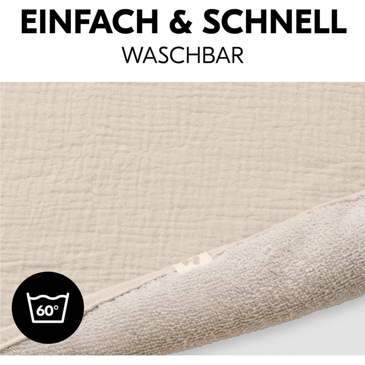 Hauck Topper und Handtuch für Wickelauflage, Atmungsaktives Musselin und Frottee Stoff, Waschbar bei 60° C, für Junge und Mädchen, geeignet für hauck Change N Clean Baby Wickelunterlauge (Beige) – Bild 5