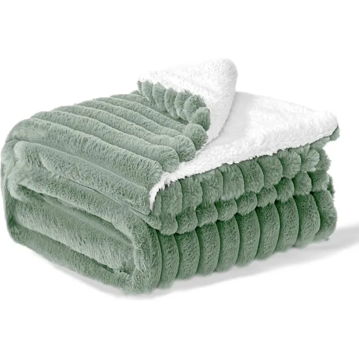 BEDELITE Kuscheldecke Flauschig Decke Klein - Dicke Sherpa Decken Grün 125x150 für Sofa, warme Cord Kuscheldecken Salbeigrün weiche Fleecedecke Wohndecke als Sofaüberwurf für Wohnzimmer