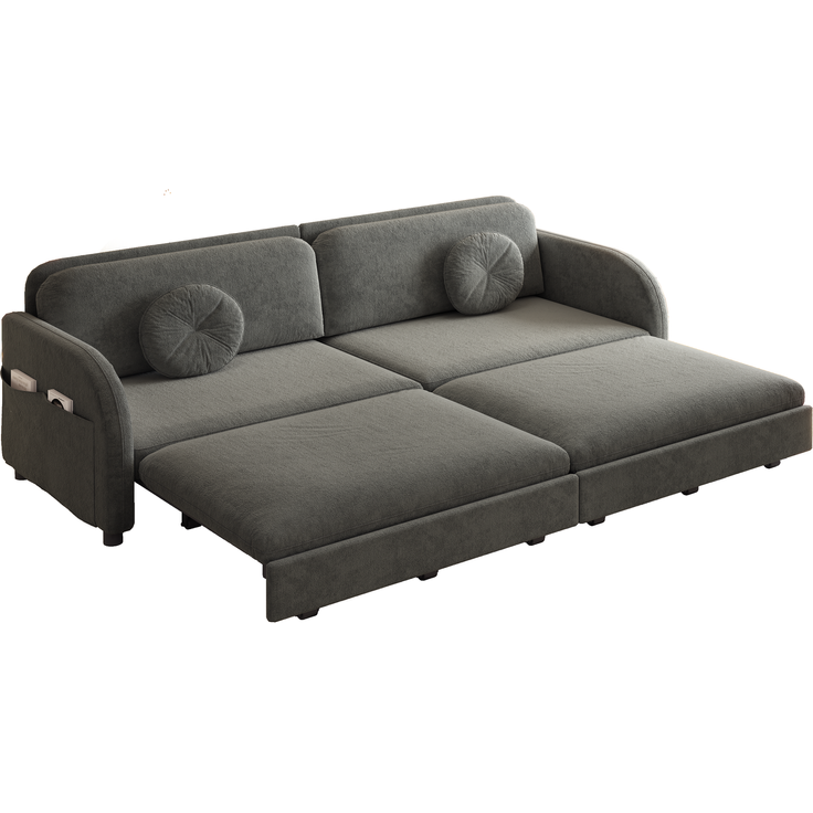 ZUBALIYA 206 cm King-Size ausziehbares 3-Sitzer-Sofa, 3-in-1 Schlafsofa, mit losen Kissen und Stautaschen an beiden Seiten, Chenille-Sofa mit Schlaffunktion, Grau, H 89 × T 205 × B 84 cm – Bild 18