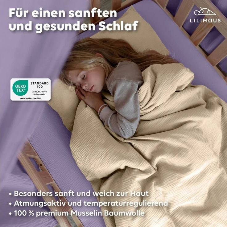 lilimaus Spannbettlaken Musselin Spannbettlaken Baby 60x120 70x140 - Bettlaken Babybett, (1 Stück), Kinderbettlaken 100% Baumwolle, atmungsaktiv für Babybett – Bild 2