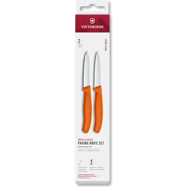 Victorinox Swiss Classic Gemüse- und Schälmesser, für Obst und Gemüse, Extra Scharf, Gerade und Wellenschliff, Rostfreier Stahl, Orange – Bild 2