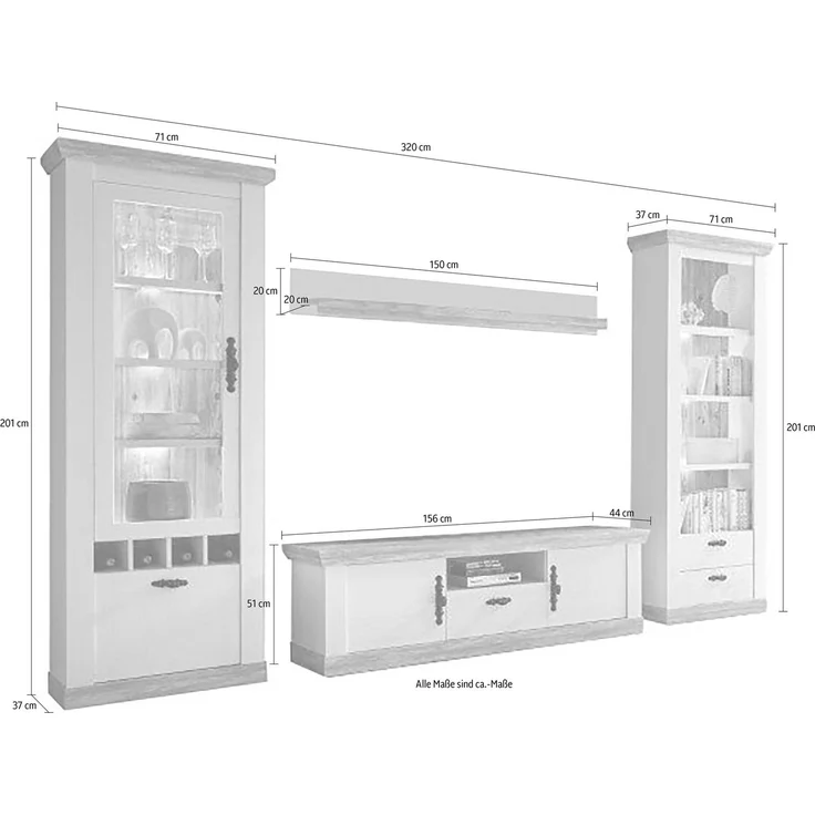 Home affaire Wohnwand Florenz, (Set, 4-St), im romatischen Landhauslook – Bild 3