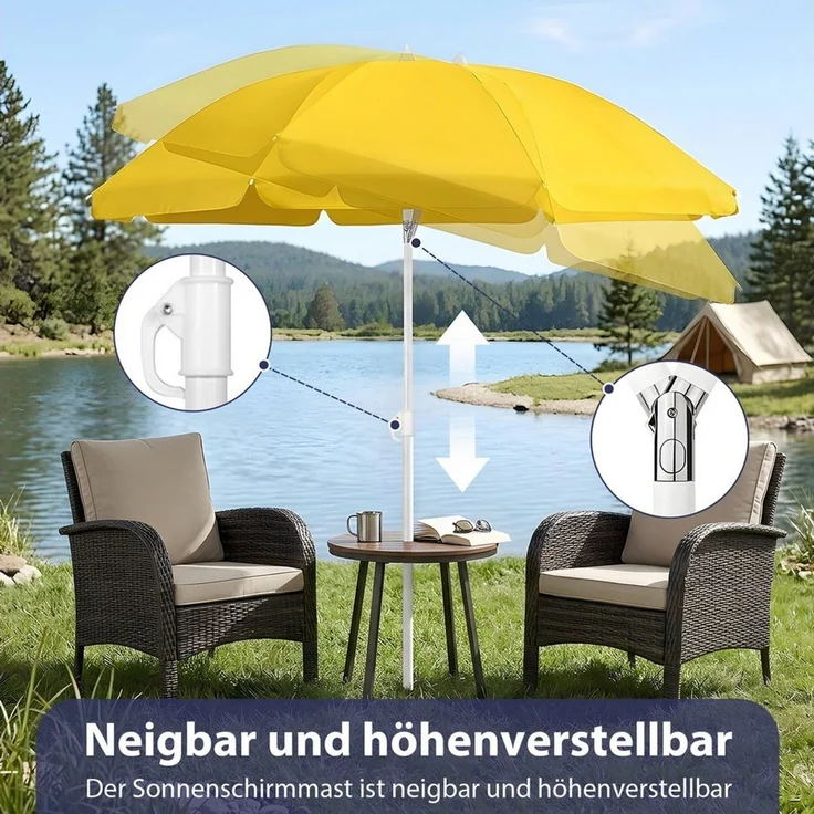 SUNULA Sonnenschirm Ø140/Ø160 cm Balkonschirm Rund Strandschirm mit Schutzhülle, LxB: 140x140 cm, 140 cm mit Knickfunktion, Höhenverstellbar, Leicht zu Transportieren – Bild 3