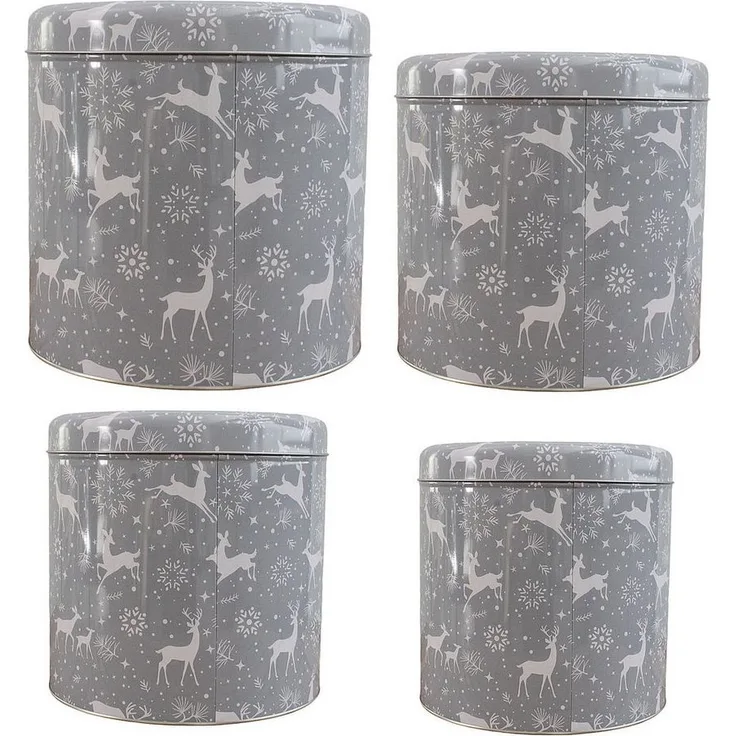 Macosa Home Keksdose Gebäckdosen 4er Set Metall Rot od. Grau Plätzchendose, (rund Schneeflocke Rentiere Gebäckaufbewahrung modern, Vorratsdose Weihnachten Blechdose), stapelbare Keks-Dose Aufbewahrungsdose Plätzchen