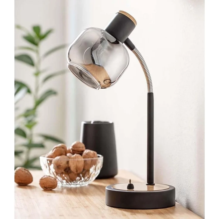näve Tischleuchte Fumoso, Ein-/Ausschalter, Leuchtmittel wechselbar, ohne Leuchtmittel, Tischleuchte >>Fumoso<<,excl. 1xE14 max. 40W,schwarz/natur,Smoking Glass – Bild 9