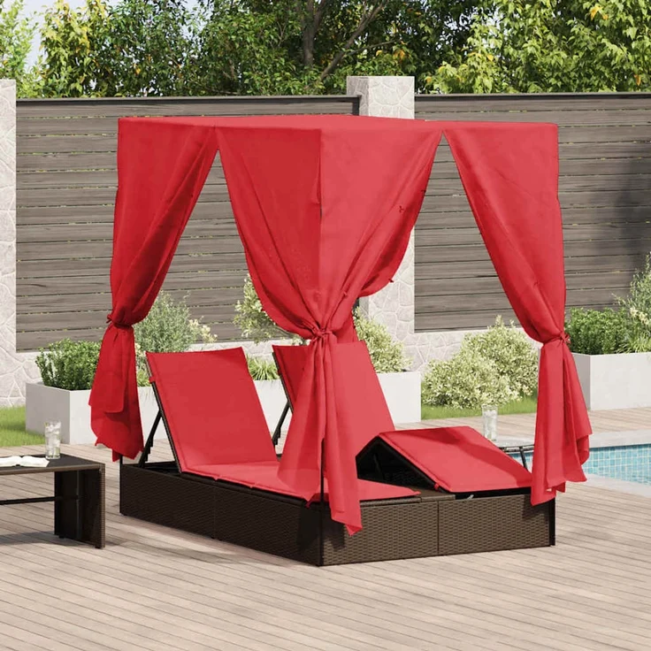 vidaXL Doppelte Sonnenliege Rot Poly-Rattan 3376133 – Bild 1