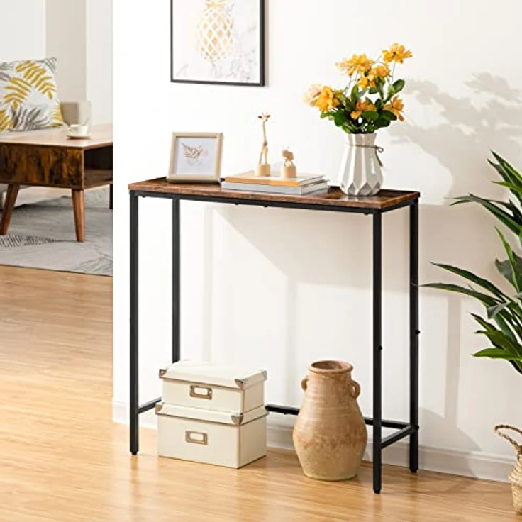 HOOBRO Schmal Konsolentisch, 75 cm Beistelltisch, Flurtisch, Kleiner Ausstellungstisch, Sofatisch für kleinen Raum, für Eingang, Flur, Dunkelbraun-Schwarz EBF75XG01 – Bild 3