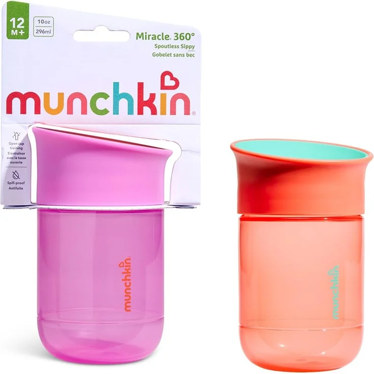 Munchkin Babytasse Miracle 360 | 2er-Pack | 12m+ | 296ml | Violett/Koralle