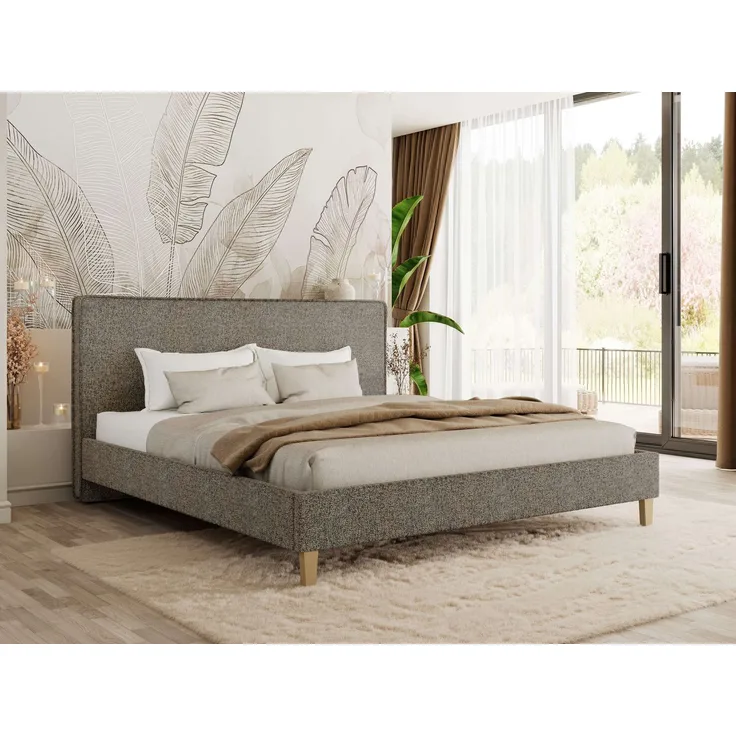 Design Polsterbett LUMARO CLASSIC 140x200 cm mit Lattenrost & 12cm hohen Füßen, Doppelbett mit Kopfteil, Konfigurierbar, Pocket Matratze - Grau Strukture - VIRE LUX