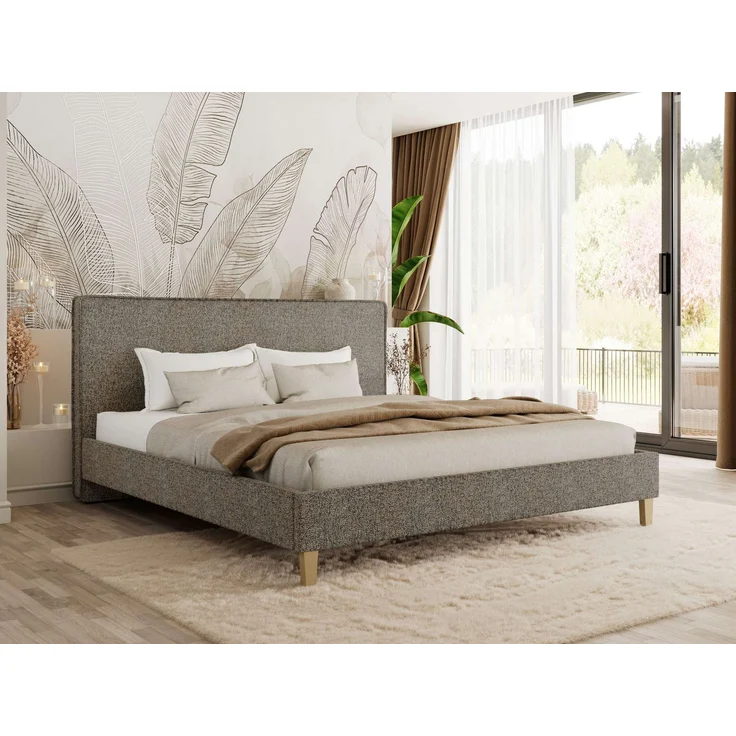 Design Polsterbett LUMARO CLASSIC 140x200 cm mit Lattenrost & 12cm hohen Füßen, Doppelbett mit Kopfteil, Konfigurierbar, Pocket Matratze - Grau Strukture - VIRE LUX – Bild 1