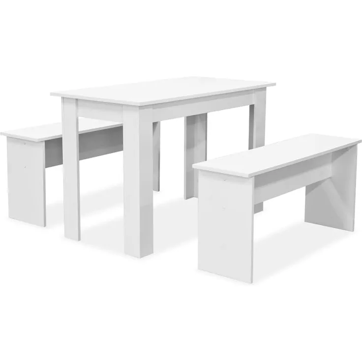 vidaXL 3-tlg. Essgruppe Tisch und Bänke Holzwerkstoff Weiß 244865