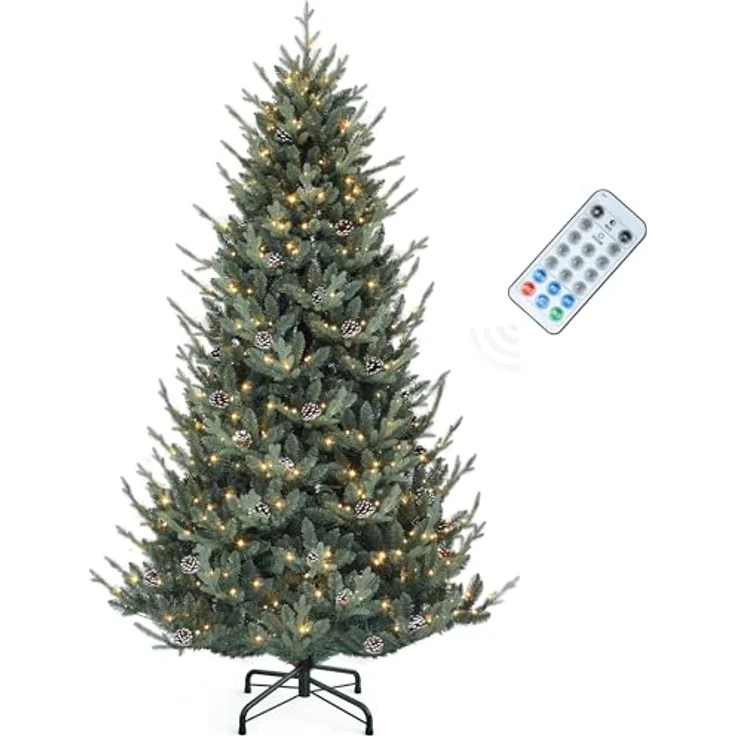 YITAHOME 180cm Weihnachtsbaum mit Fernbedienung, Vordekorierter Künstlicher Weihnachtsbaum mit Scharniertechnologie, 1176 Gemischte PE/PVC-Spitzen, 35 Tannenzapfen, 300 Lichter & 11 Lichtmodi – Bild 10