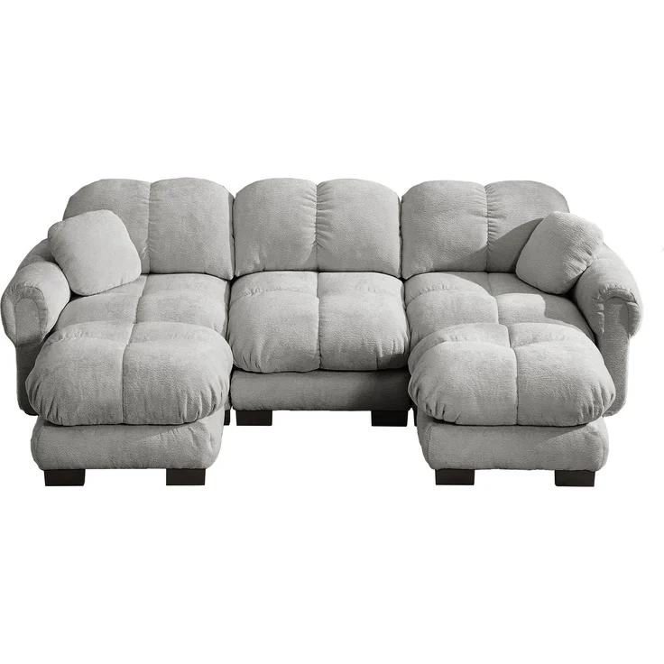 U-förmiges Sofa aus Chenille mit Steppdesign, flexible Module, 260x149x90 cm, Hellgrau – Bild 7