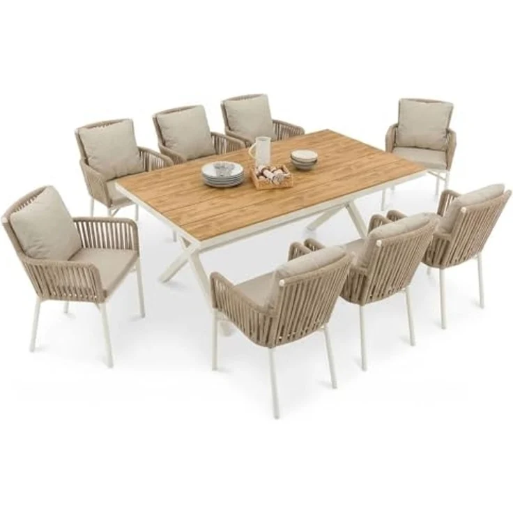 IDIMEX Garten-Essgruppe AFUERA, Gartenmöbelset für 8 Personen, wetterfester Materialmix Weiß/Beige – Bild 2