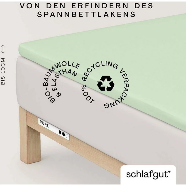 Schlafgut 'PURE TOPPER' Spannbettlaken, für Topper bis 10 cm Höhe, Green Light, S 90x190cm - 100x220cm, 100% Bio-Baumwolle