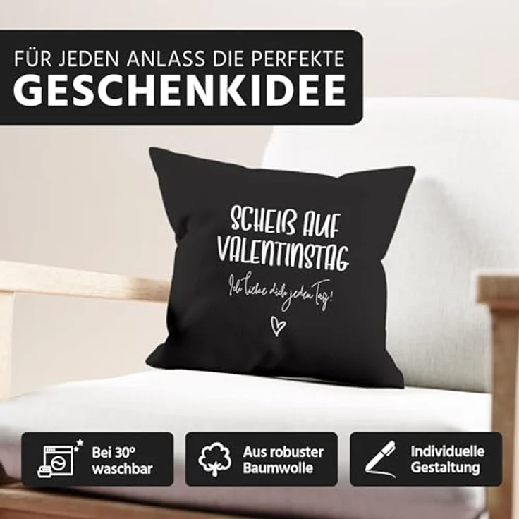 MoonWorks Dekokissen Kissen-Bezug Geschenk Valentinstag Scheiß auf Valentinstag Ich liebe dich jeden Tag Valentinstagsgeschenk Kissen-Hülle Deko-Kissen Baumwolle MoonWorks® – Bild 6