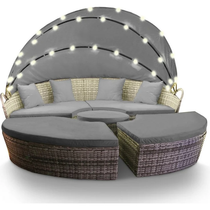 Swing&Harmonie Gartenlounge-Set LED - Sonneninsel Rattan Lounge Polyrattan Sitzgruppe, (Liege Insel), inkl. Abdeckcover – Bild 5