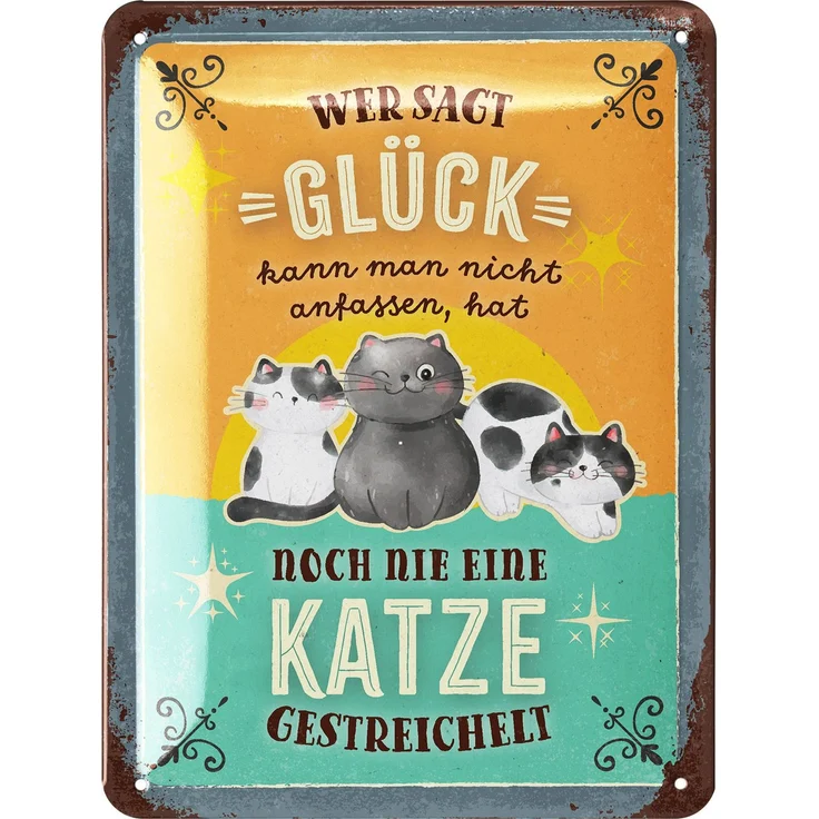 LANOLU Blechschild Glück Katze streicheln - 15x20cm – Metall – Mehrfarbig – 15216 – Bild 1