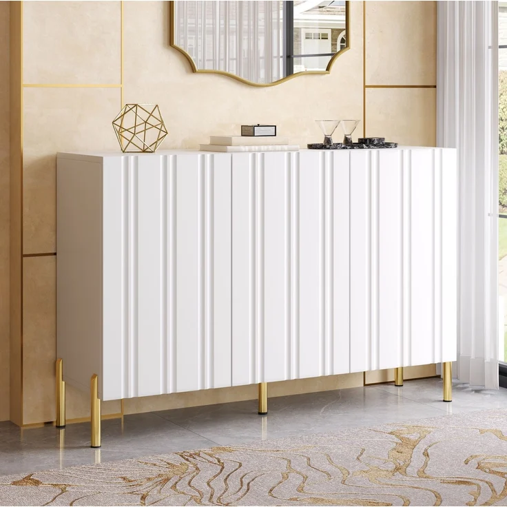 DESVIAE Sideboard Weiß aus MDF/Spanplatte – 120x80x35,5 cm – 3 Türen, verstellbare Einlegeböden – Bild 5