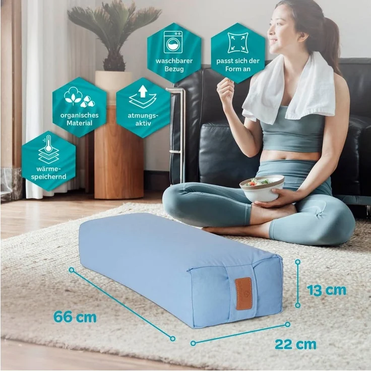 #DoYourYoga Yogakissen Yoga Bolster Paravati, gefüllt mit Bio-Buchweizenschalen,Yogakissen 67x22x13cm – Bild 2