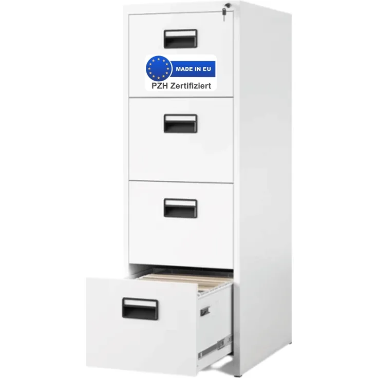 Hängeregisterschrank abschließbar TION - 4 Schubladen mit Schloss | Aktenschrank Büroschrank aus Stahl Metallschrank, 132x46x62cm Weiß