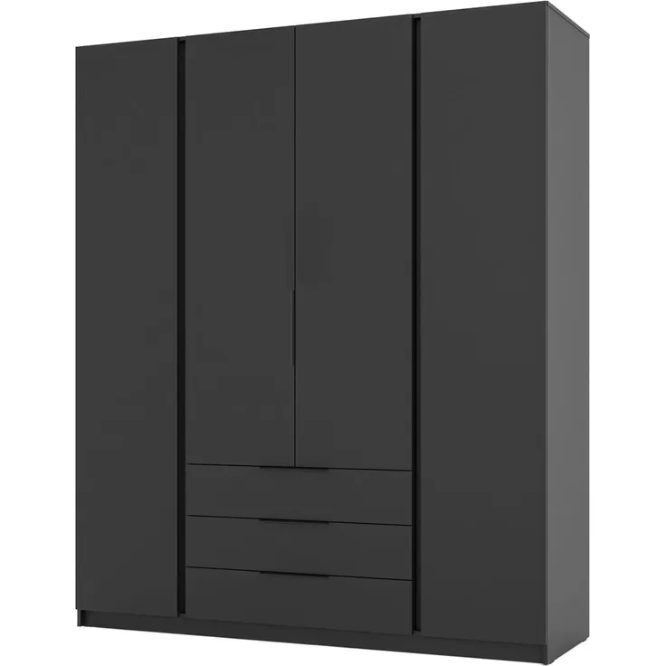 Selsey 'Kaja' Kleiderschrank 4-türig mit 3 Schubladen, schwarz, ca. 239 x 200 x 62 cm