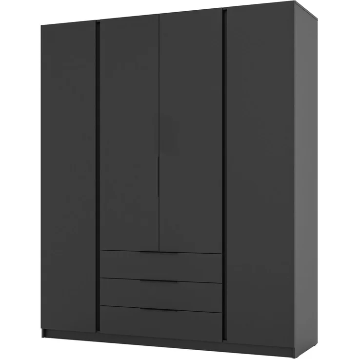 Selsey 'Kaja' Kleiderschrank 4-türig mit 3 Schubladen, schwarz, ca. 239 x 200 x 62 cm – Bild 1