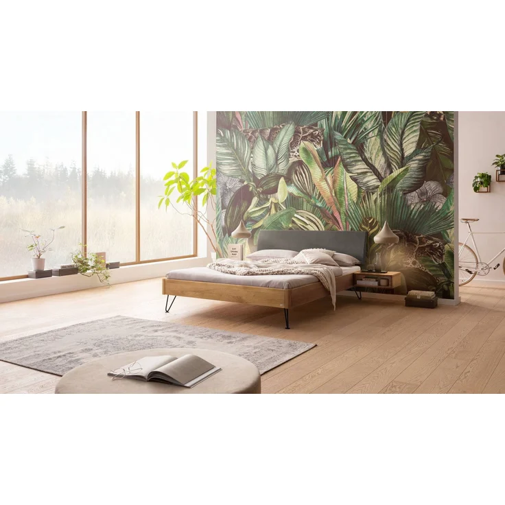 Hasena Massivholzbett Lugano gepolstertes Kopfteil Wildeiche 140x200 cm – Lounge – Bild 2