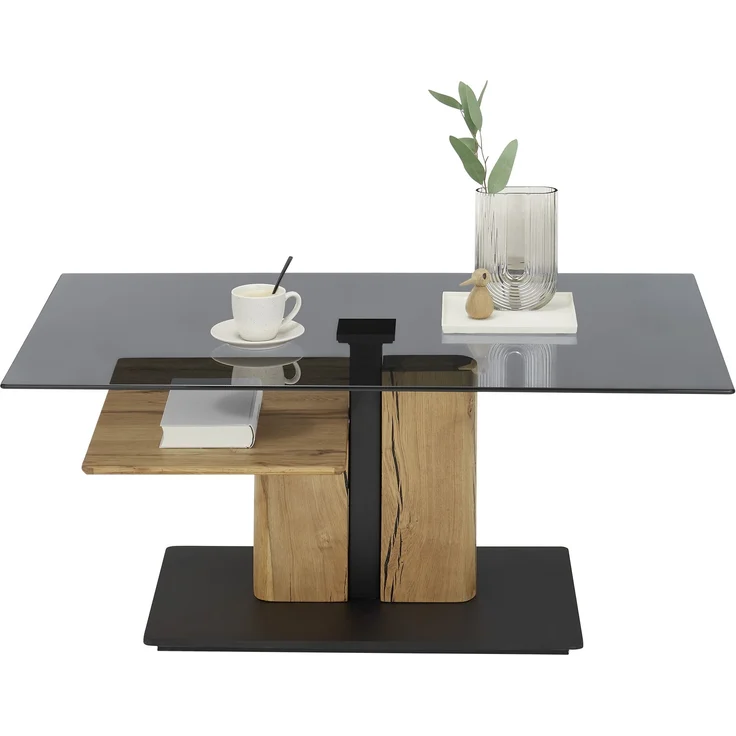 Couchtisch >DELMAS< Höhenverstellbar, Rollen, Eiche / schwarz - 105x45/63x65 (BxHxT) – Bild 5