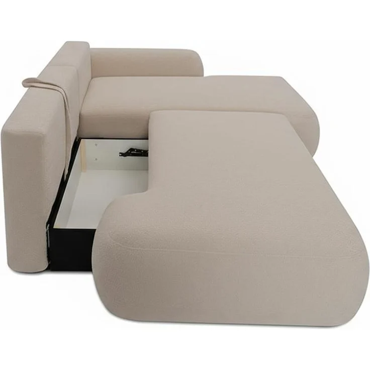 Wohnero24 Ecksofa FIRELLI Rechts 300×190 cm – Modernes Schlafsofa mit Bettkasten – Weicher Velours Stoff Creme – Schlaffläche 225×140 cm – Bild 5